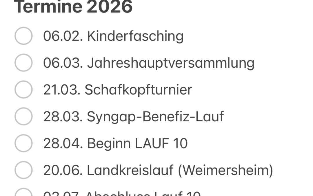 Termine für das Jahr 2026!