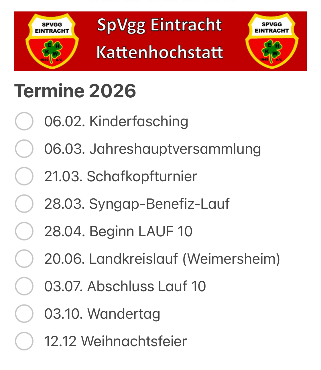 Termine für das Jahr 2026!
